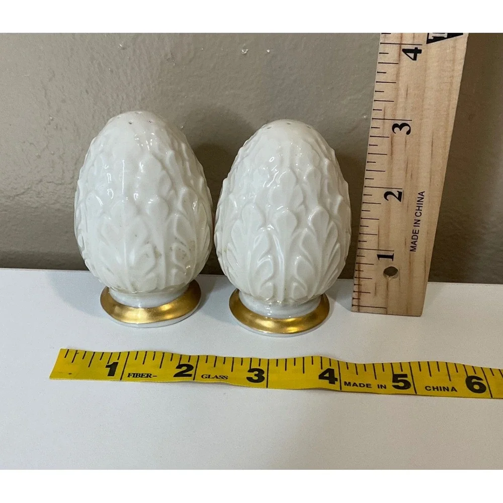 Vtg Lenox Woodleaf Salt & Pepper Shakers Footed 24K Gold Fine China Porcelain